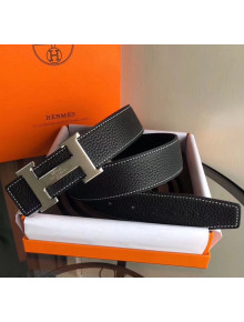 Hermes Width 3.8cm Grainy Calfskin Belt With H Buckle Black 2020