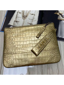 Chanel Metallic Crocodile Embossed Calfskin Large Pouch A86036 Gold 2019