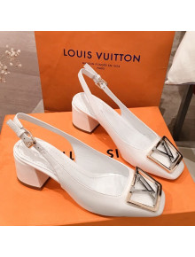 Louis Vuitton Madeleine Patent Leather Square LV Slingback Pumps White 2020