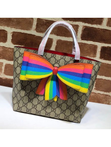 Gucci Children's GG Canvas Tote Bag with Rainbow 501804 Bow 2021
