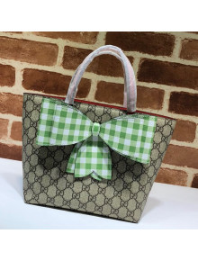 Gucci Children's GG Canvas Tote Bag with Green Check Bow 501804 2021