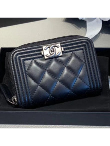 Chanel Quilted Smooth Lambskin Boy Zipped Coin Purse Black/Silver