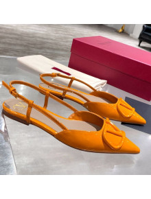 Valentino VLogo One-Tone Patent Leather Slingback Ballet Flat Orange 2021