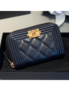 Chanel Quilted Smooth Lambskin Boy Zipped Coin Purse Black/Gold