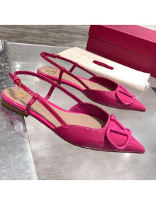 Valentino VLogo One-Tone Patent Leather Slingback Ballet Flat Hot Pink 2021