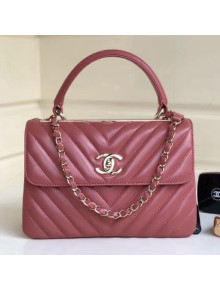 Chanel Chevron Small Trendy CC Flap Bag With Top Handle A92236 Rose Pink 2018(Gold-tone Hardware)