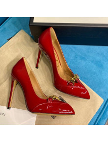 Gucci Glaze Leather Chain Pointed Pumps Red 2021