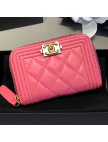 Chanel Quilted Smooth Lambskin Boy Zipped Coin Purse Pink