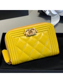 Chanel Quilted Smooth Lambskin Boy Zipped Coin Purse Yellow