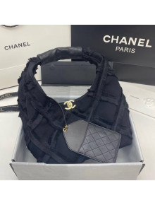 Chanel Fringe Quilted Cotton Canvas Large Hobo Bag AS2292 Black  2021