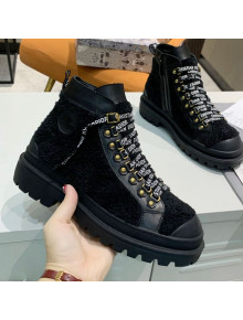 Dior Shearling Wool Short Boot with Lettering Lace Black 2020