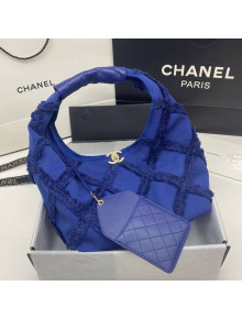 Chanel Fringe Quilted Cotton Canvas Large Hobo Bag AS2292 Navy Blue 2021