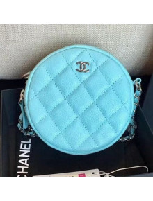 Chanel Grained Calfskin Classic Round Clutch with Chain A70657 Light Blue 2018