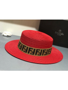 Fendi Straw Wide Brim Hat Red F18 2021