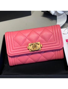 Chanel Quilted Smooth Lambskin Boy Flap Card Holder A80603 Pink