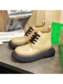 Bottega Veneta Shiny Leather Short Boots in Oversize Sole Apricot 2020