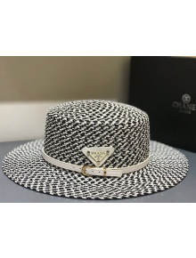 Prada Straw Wide Brim Hat Black/White P19 2021