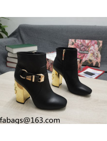 Dolce & Gabbana DG Lambskin Buckle Ankle Short Boots 10.5cm Black/Gold 2021 111329