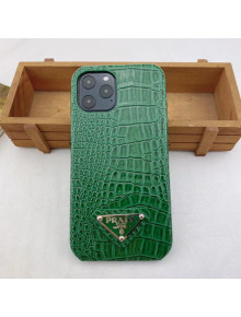 Prada Crocodile Embossed Leather iPhone Case Green 2021