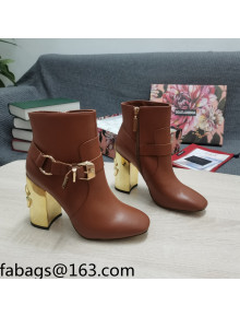 Dolce & Gabbana DG Lambskin Buckle Ankle Short Boots 10.5cm Brown/Gold 2021 111330
