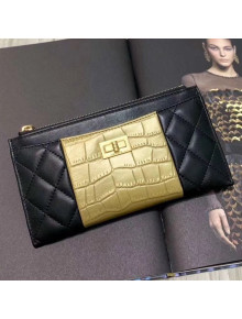 Chanel Metallic Crocodile Embossed Calfskin and Lambskin 2.55 Pouch A70341 Black/Gold 2019
