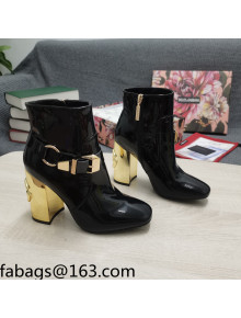 Dolce & Gabbana DG Patent Leather Buckle Ankle Short Boots 10.5cm Black/Gold 2021 111331