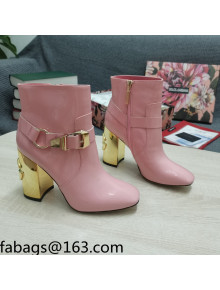 Dolce & Gabbana DG Patent Leather Buckle Ankle Short Boots 10.5cm Pink/Gold 2021 111332