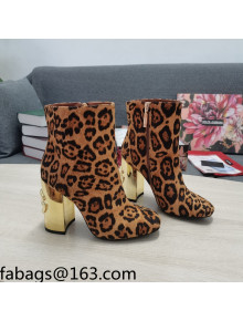 Dolce & Gabbana DG Leopard Print  Ankle Short Boots 10.5cm Brown/Gold 2021 111337