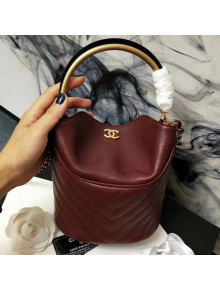 Chanel Chevron Lambskin Handle with Chic Bucket Bag A57861 Burgundy 2018