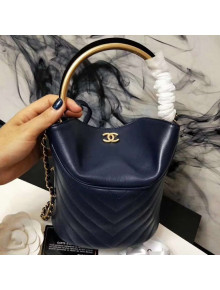 Chanel Chevron Lambskin Handle with Chic Bucket Bag A57861 Blue 2018