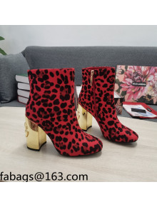 Dolce & Gabbana DG Leopard Print  Ankle Short Boots 10.5cm Red/Gold 2021 111338