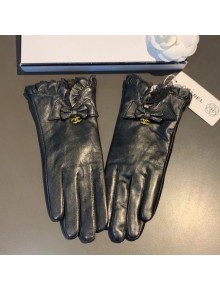 Chanel Lambskin Cashmere Gloves with Ruffle and Bow Black 35 2020