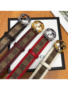 Gucci GG Fabric and Calfskin Belt 35mm with Interlocking G Buckle 2019