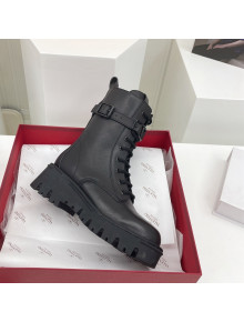 Valentino Campsite Calfskin Combat Ankle Boots All Black 2021