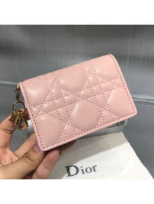 Dior Lady Cannage Lambskin Card Holder Wallet Light Pink 2019