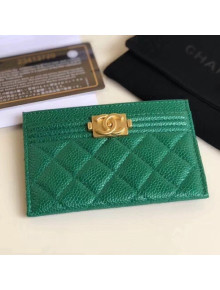 Chanel Pearl Grained Calfskin Boy Chanel Card Holder Green 2018