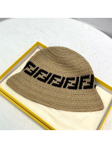 Fendi Woven Cotton Crochet Wide-Brim Hat Beige 2021