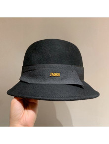 Dior J'Adior Wool Bucket Hat with Logo Strap Black 2020