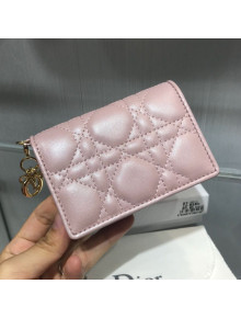 Dior Lady Cannage Lambskin Card Holder Wallet Pearl Pink 2019