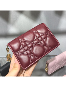 Dior Lady Cannage Lambskin Card Holder Wallet Burgundy 2019