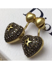 Dior Crystal Star Heart Shape Stud Earrings Black/Gold 2019