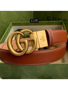 Gucci Calfskin Belt 30mm with GG Buckle Brown/Gold 2021 