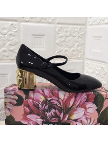 Dolce & Gabbana DG Patent Leather Mary Janes Pumps Black/Gold 2021 111502