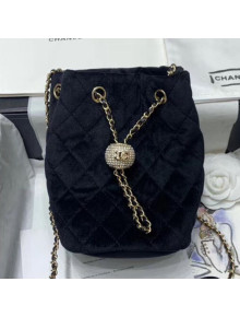 Chanel Quilted Velvet Drawstring Bucket Bag with Crystal Ball Charm AS1894 Black 2020
