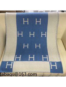 Hermes Classic Wool Cashmere Baby Blanket 100x140cm Blue 2021 110264