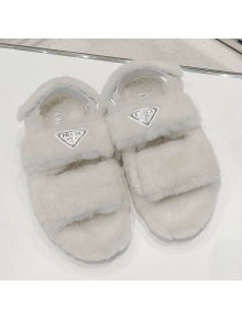 Prada Shearling Wool Flat Sandals White 2021