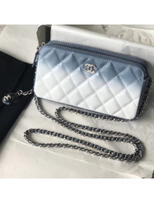 Chanel Patent Leather & Calfskin & Resin Logo and Drop Double Zip Pouch Blue/White 2018