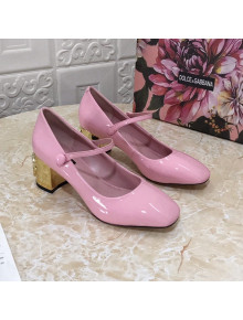 Dolce & Gabbana DG Patent Leather Mary Janes Pumps Light Pink/Gold 2021 111505