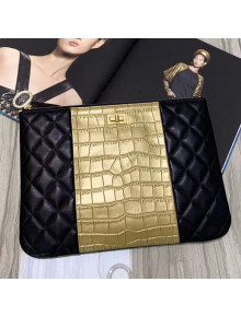 Chanel Metallic Crocodile Embossed Calfskin and Lambskin 2.55 Pouch A82725 Black/Gold 2019