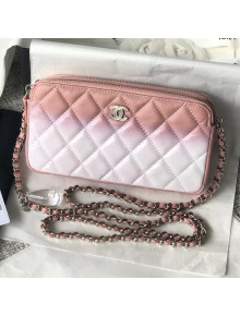 Chanel Patent Leather & Calfskin & Resin Logo and Drop Double Zip Pouch Pink/White 2018